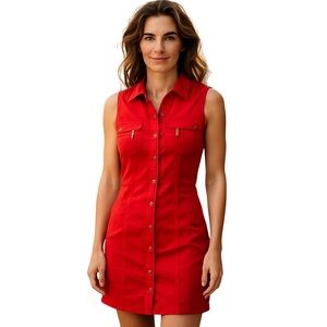 Guess Red Sleeveless Polo Collar Mini Dress